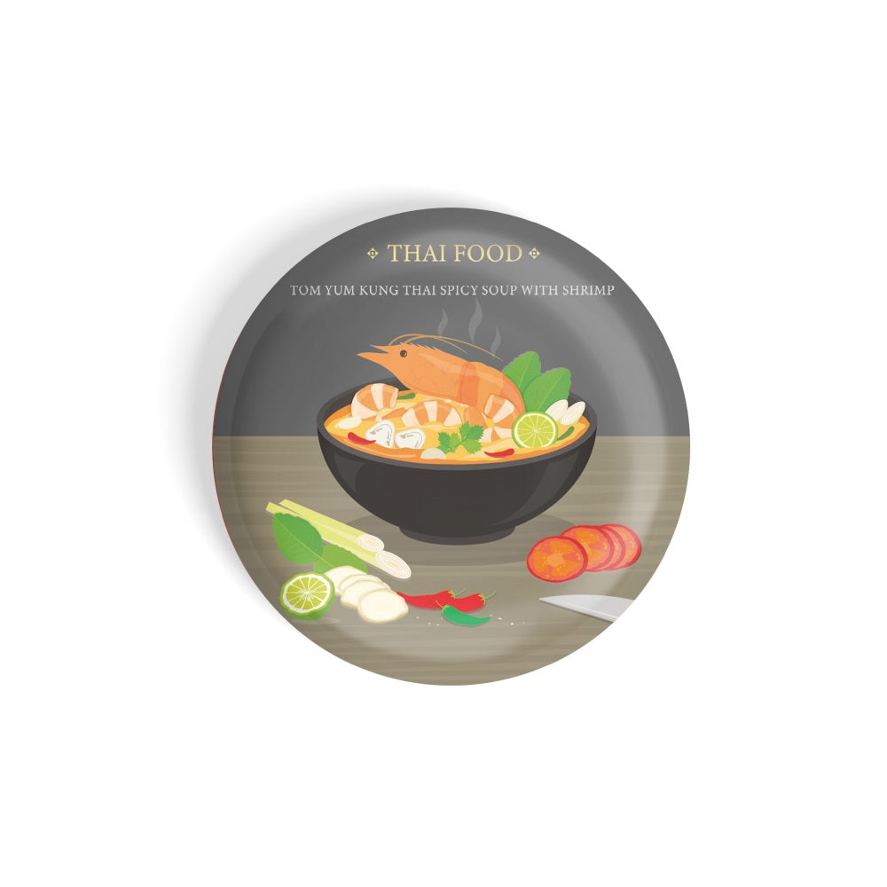 dhcrafts Round Fridge Magnet Multicolour Food Lovers Thai Cuisine Food Tom Tum Kung Thai Spicy Soup With Shrimp Glossy Finish Design Pack of 1 (75 mm)